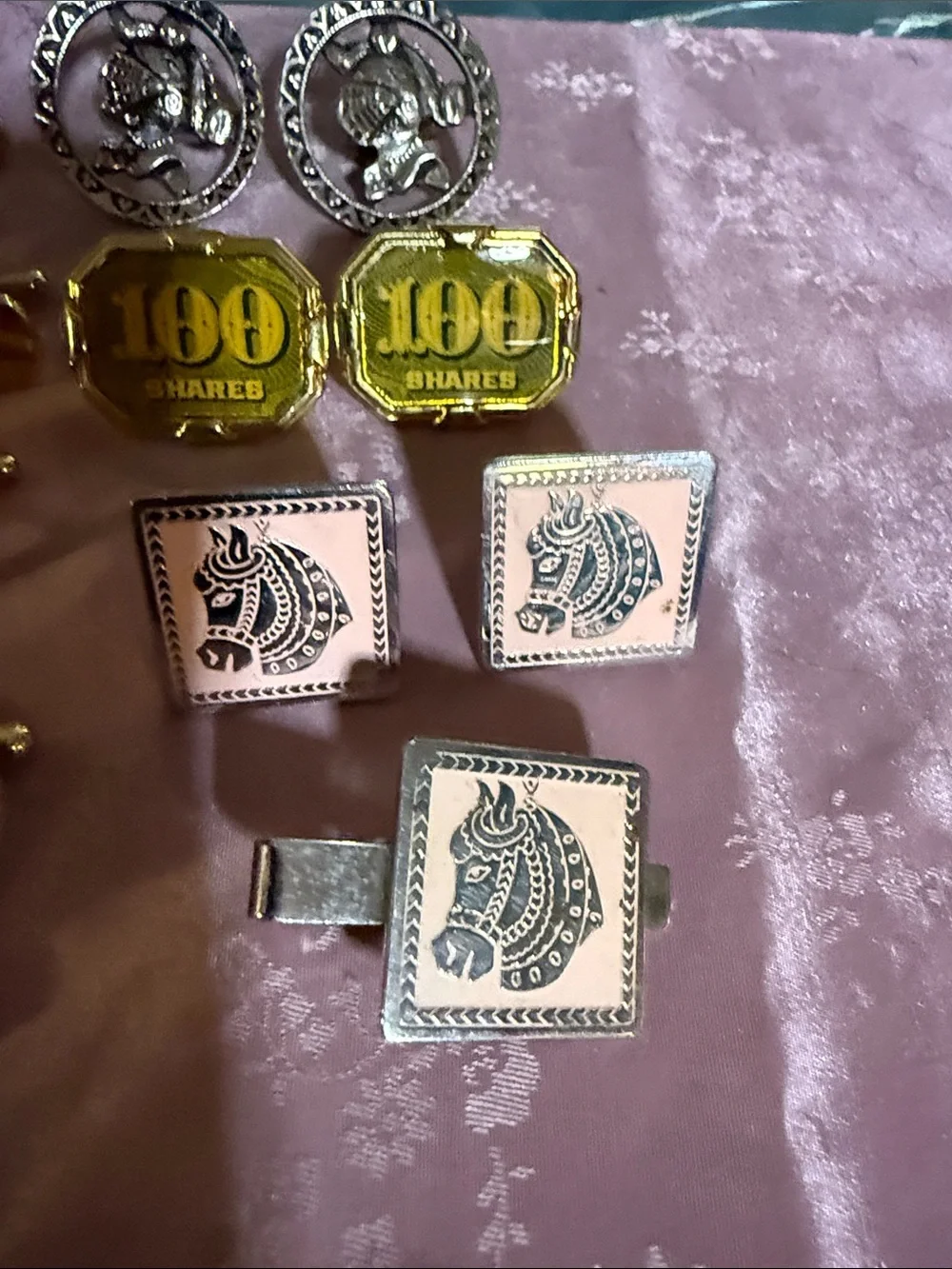Gold and Green Round Enamel Cufflinks lot